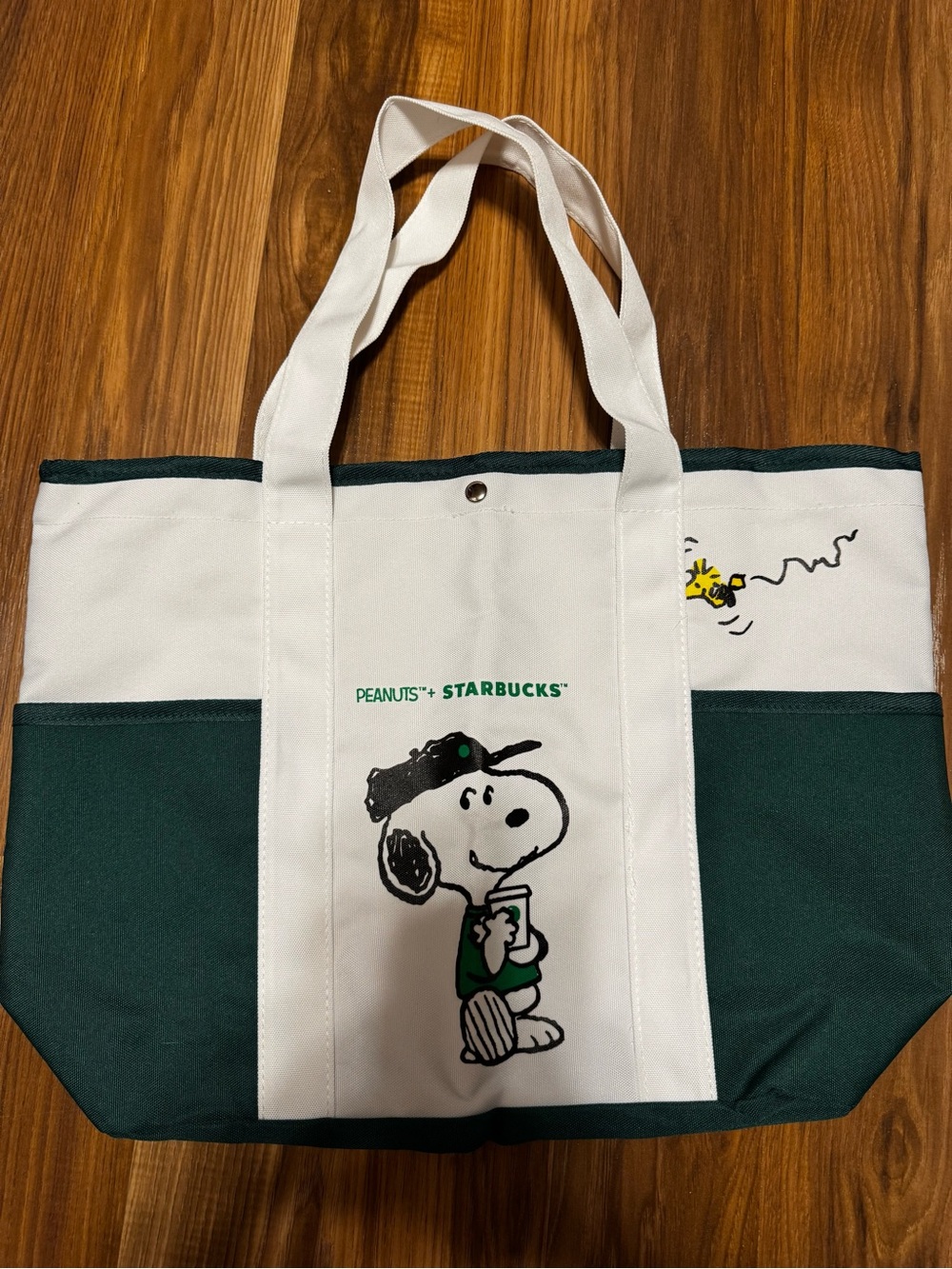 Starbucks Peanuts Snoopy Tote Bag in White and Dark Green
